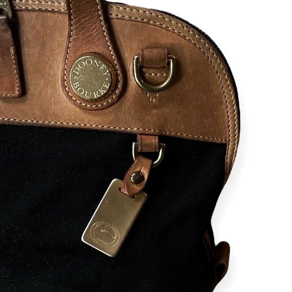 Vintage Dooney & Bourke Black Fabric and Natural/Tan Leather Satchel Handbag - Picture 3 of 16